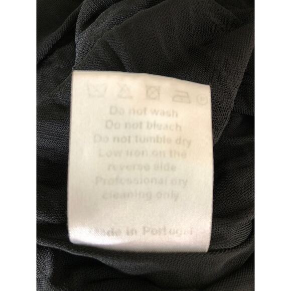 Atlein Dress Long Sleeve Side Ruched Asymmetrical Hem Midi Faux Wrap Black Large - Picture 7 of 8